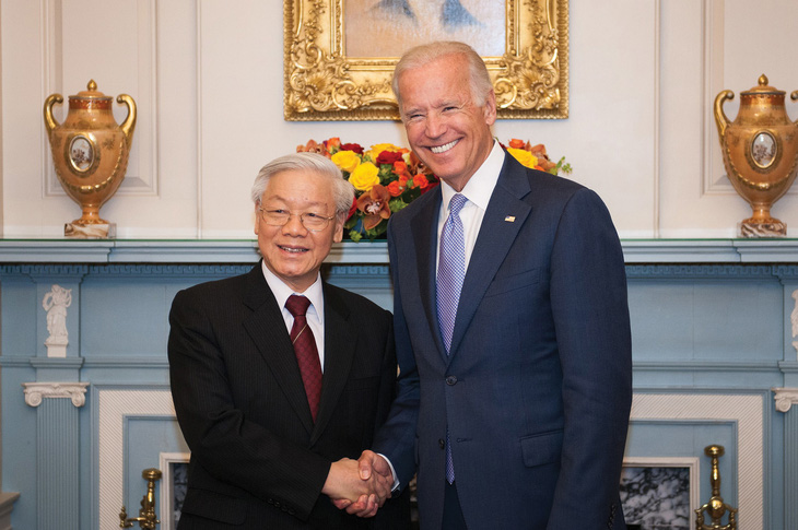 Ông Joe Biden, khi còn là phó tổng thống Mỹ dưới thời chính quyền Barack Obama, đón tiếp Tổng bí thư Nguyễn Phú Trọng thăm Mỹ vào tháng 7-2015 - Ảnh: Đại sứ quán Mỹ