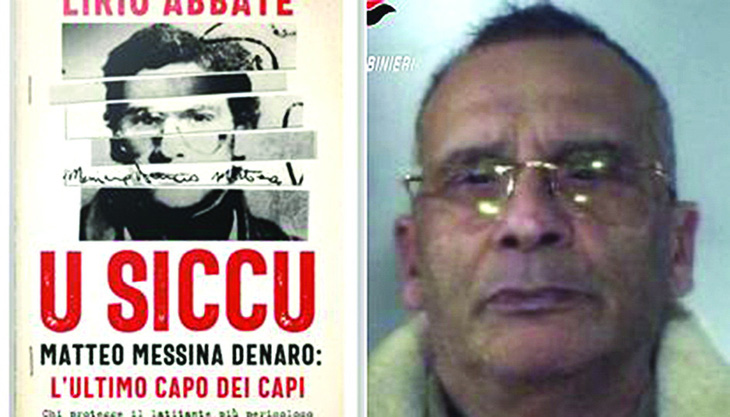 Cuốn sách U siccu và hình chụp Messina Denaro ngày bị sa lưới pháp luật. Nguồn: open data