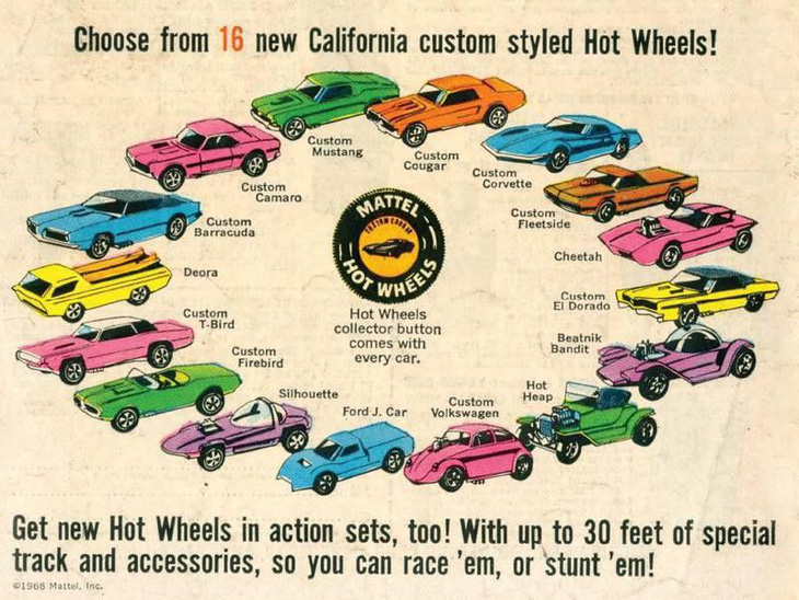 Quảng cáo 16 chiếc Hot Wheels đàu tiên.