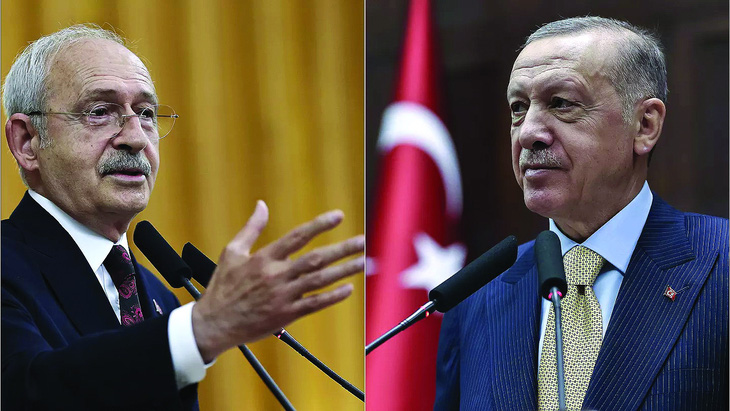 Ông Erdogan (phải) và đối thủ Kemal Kilicdaroglu. Ảnh: Euronews