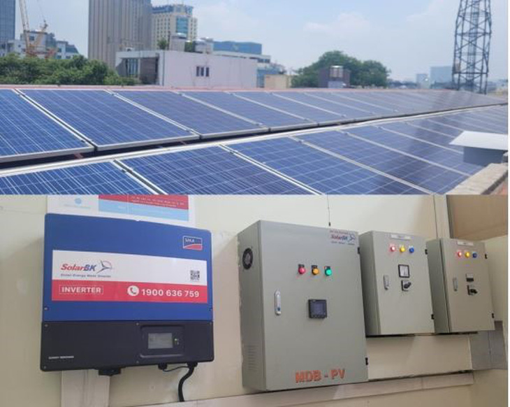 Hệ thống điện mặt trời mái nhà lắp đặt trên mái tòa nhà C của trụ sở EVNHANOI tại 69 Đinh Tiên Hoàng, Hoàn Kiếm, Hà Nội