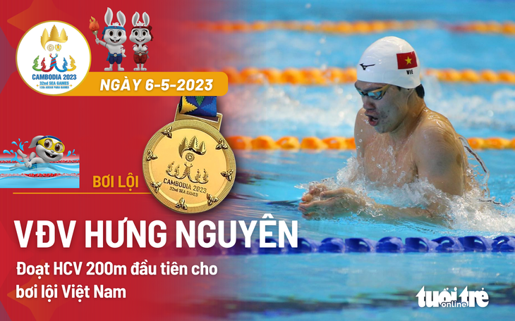SEA Games 32: Hưng Nguyên đoạt HCV 200m đầu tiên cho bơi lội Việt Nam