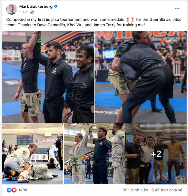 Mark Zuckerberg hào hứng khoe huy chương vàng môn jiu jitsu - Ảnh 1.