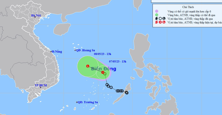 Áp thấp nhiệt đới suy yếu dần trong khoảng 24 giờ tới - Ảnh: NCHMF