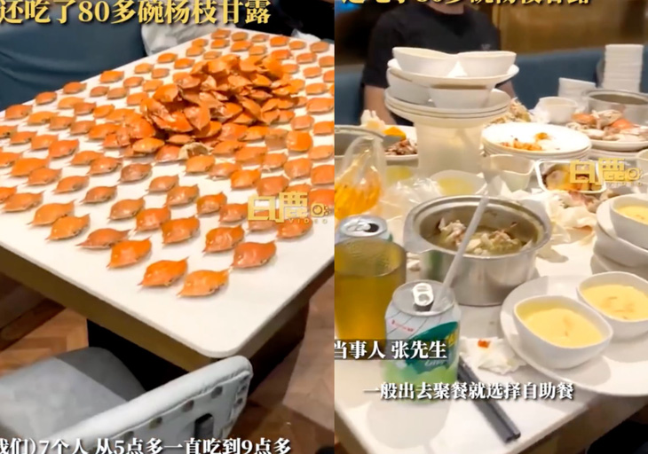 7 người Trung Quốc ăn 300 con cua, 80 tráng miệng, 50 quả sầu riêng - Ảnh 1.