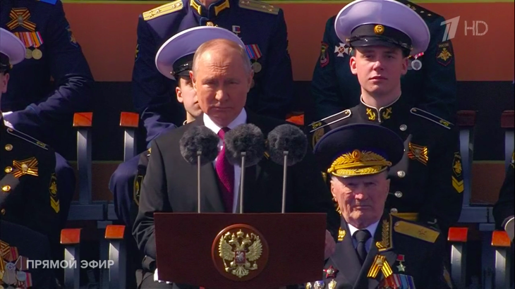 Tổng thống Nga Vladimir Putin phát biểu tại lễ duyệt binh ngày 9-5 - Ảnh: 1TV.RU