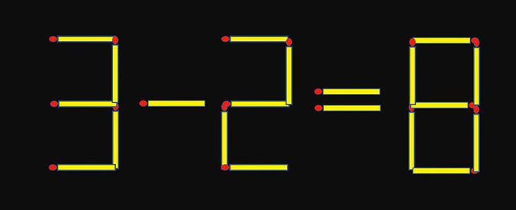 Di chuyển hai que diêm để phép tính 3-2=8 thành đúng - Ảnh 1.