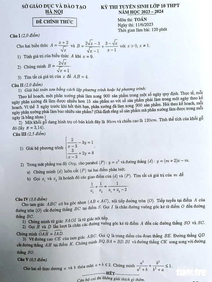 Kỳ thi lớp 10 tại Hà Nội: Đề toán in mờ khiến thí sinh hiểu lầm? - Ảnh 3.