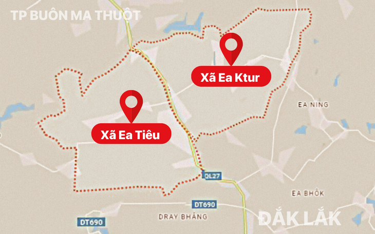Bản đồ khu vực nơi xảy ra vụ tấn công trụ sở UBND xã - Đồ họa: NGỌC THÀNH