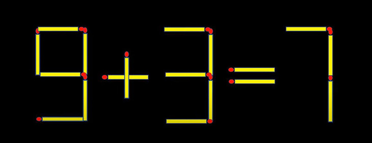 Di chuyển hai que diêm để 9+3=7 thành phép tính đúng - Ảnh 1.