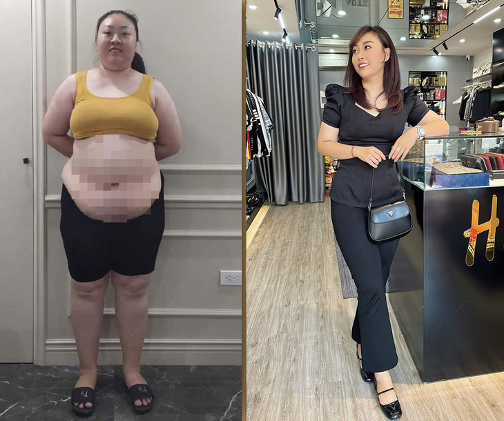 Chị Quyên trước và sau khi giảm cân - Ảnh: NVCC