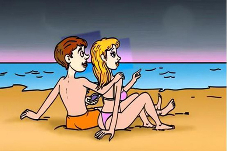 Tranh cặp đôi trên bãi biển có gì bất thường? - Ảnh 1.