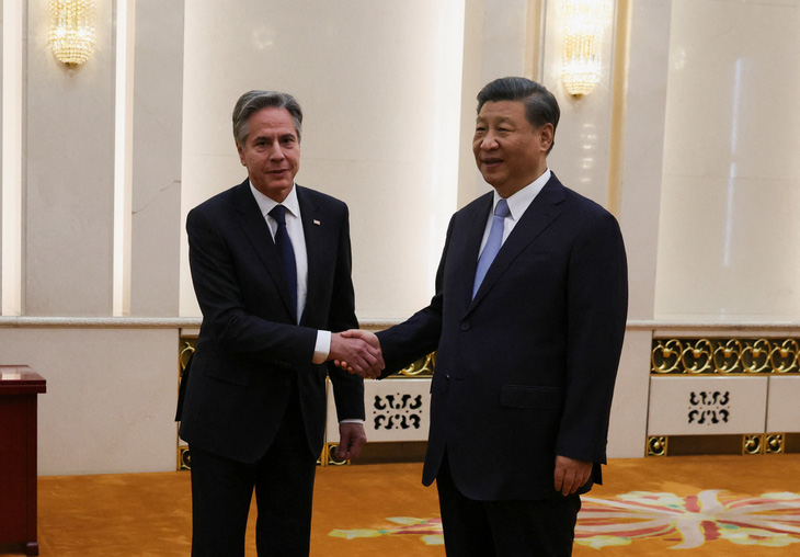 Chủ tịch Trung Quốc Tập Cận Bình tiếp Ngoại trưởng Mỹ Antony Blinken chiều 19-6 tại Bắc Kinh - Ảnh: REUTERS
