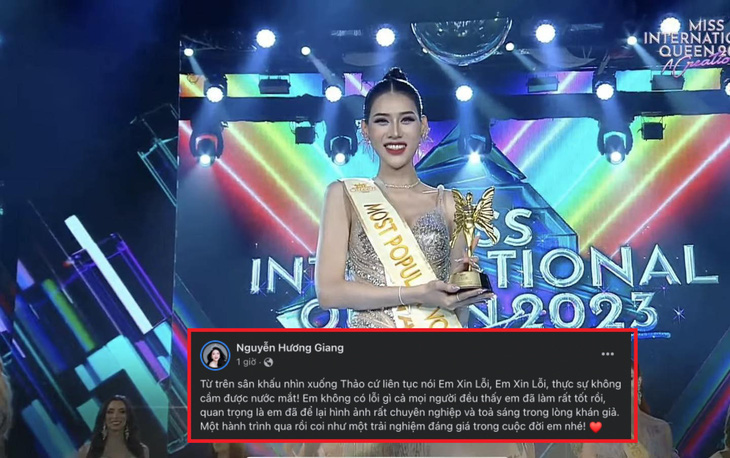 Hoa hậu Hương Giang cho biết chứng kiến Dịu Thảo đứng trên sân khấu chung kết liên tục nói xin lỗi trong nấc nghẹn vì không &quot;in top&quot; như dự đoán