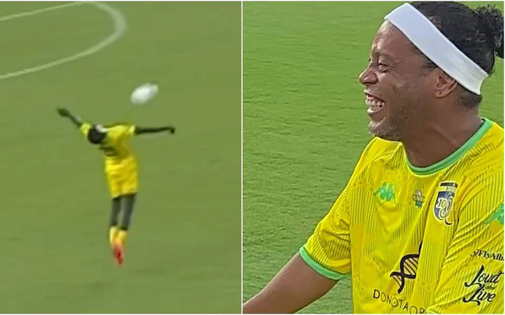 Ronaldinho phì cười với pha đỡ bóng bằng mặt của thánh hài Khabane Lame