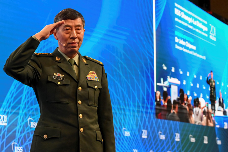 Bộ trưởng Quốc phòng Trung Quốc Lý Thượng Phúc tại Đối thoại Shangri-La ngày 4-6 - Ảnh: AFP