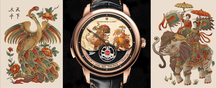 Đồng hồ Christophe Claret đưa hình ảnh Hai Bà Trưng và hai tác phẩm của Xuân Lam ở hai bên, đã được thừa nhận là tranh gốc