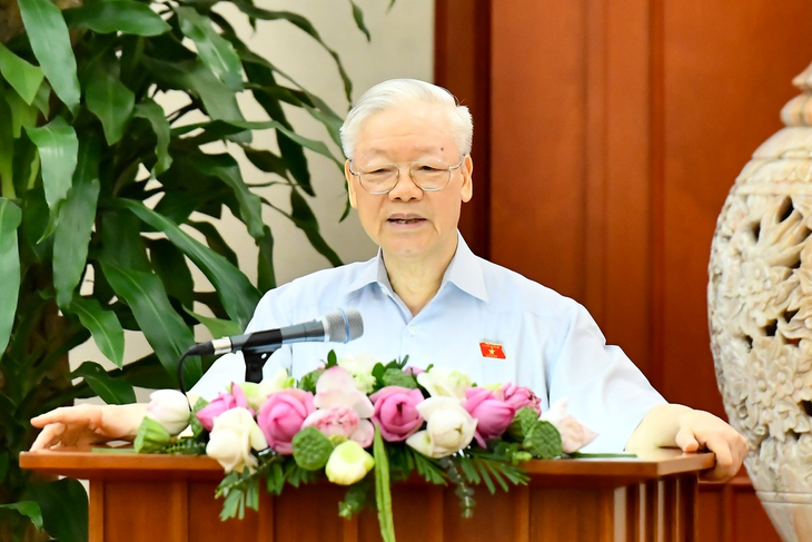 Tổng bí thư Nguyễn Phú Trọng phát biểu tại buổi gặp mặt - Ảnh: ĐĂNG KHOA