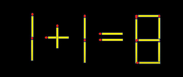 Di chuyển một que diêm để 1+1=8 thành phép tính đúng - Ảnh 1.