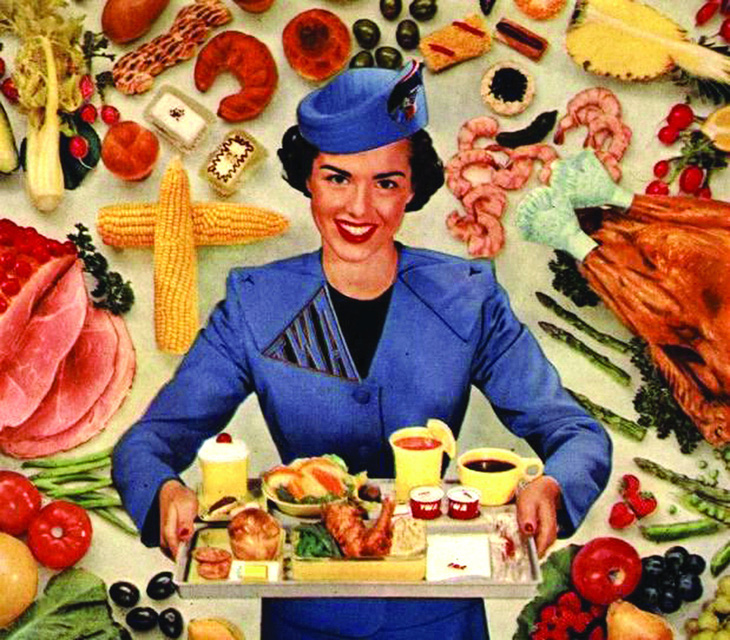 Quảng cáo đầy màu sắc về suất ăn trên máy bay thập niên 1950. Ảnh: Richard Foss