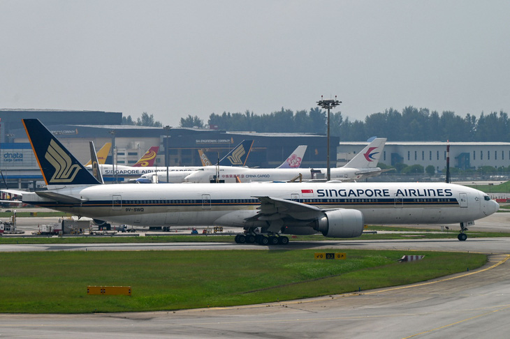 Máy bay của hãng hàng không Singapore Airlines tại Sân bay Changi. Ảnh: afp.com