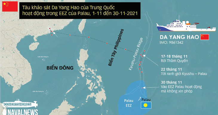 Đường đi của tàu Da Yang Hao tháng 11-2021. Ảnh: NAVAL NEWS