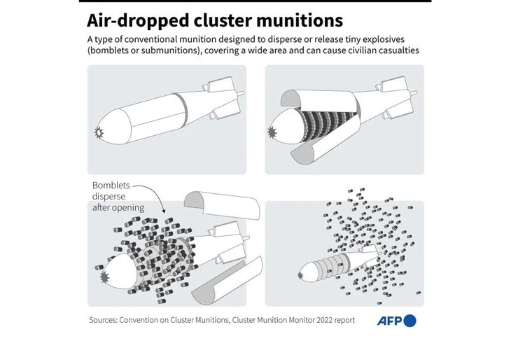 Mô phỏng cách thức bom chùm hoạt động - Ảnh: STRAIT TIMES/AFP