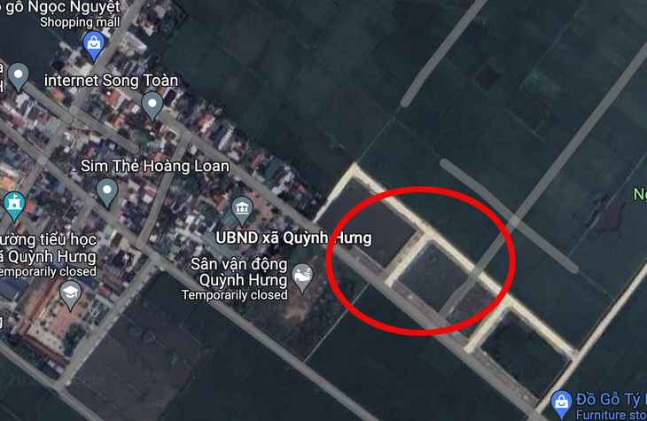Khu đất đấu giá nằm gần trụ sở UBND xã Quỳnh Hưng, huyện Quỳnh Lưu, Nghệ An - Ảnh: Google Maps