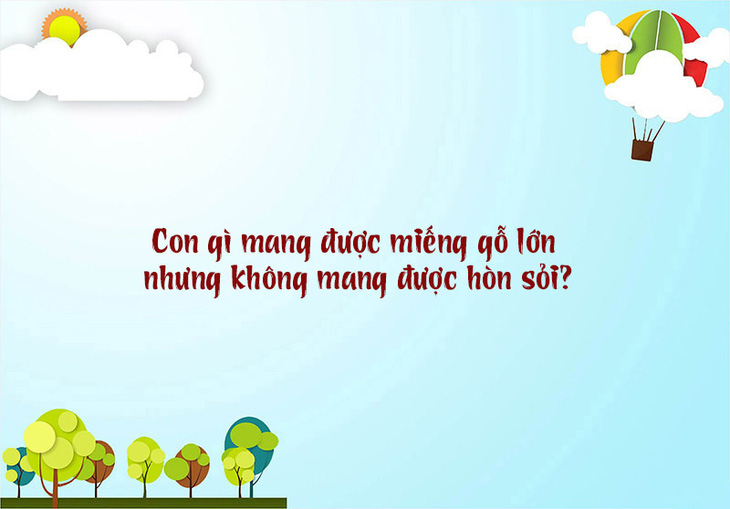 Câu đố hack não: Con gì mang được miếng gỗ lớn nhưng không mang được hòn sỏi? - Ảnh 1.