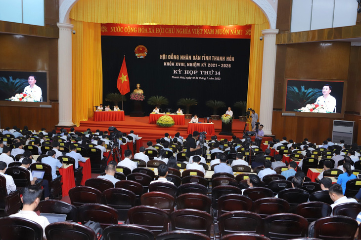 Toàn cảnh kỳ họp thứ 14, HĐND tỉnh Thanh Hóa khóa XVIII đang diễn ra - Ảnh: HÀ ĐỒNG