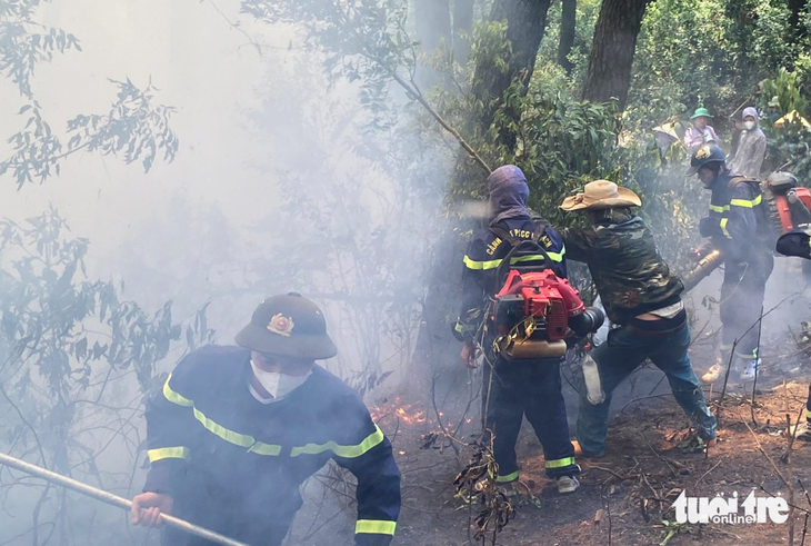 Lực lượng cảnh sát phòng cháy chữa cháy dập lửa cứu rừng - Ảnh: CHU MINH