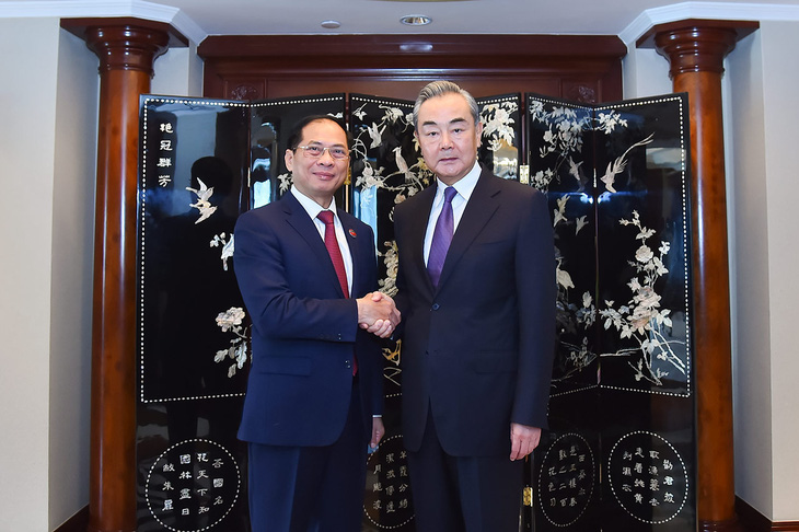 Bộ trưởng Bộ Ngoại giao Bùi Thanh Sơn (trái) gặp ông Vương Nghị ngày 13-7 - Ảnh: Bộ Ngoại giao cung cấp