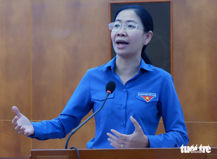Bí thư Thành Đoàn TP.HCM Phan Thị Thanh Phương phát biểu tại hội nghị - Ảnh: K.ANH