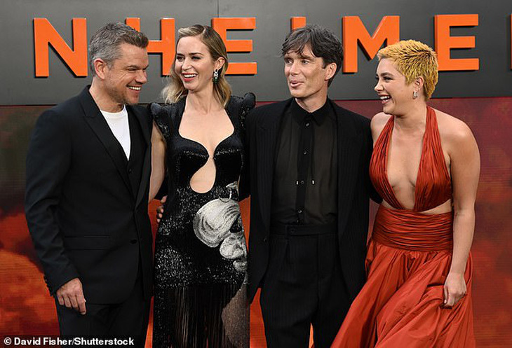Matt Damon, Emily Blunt, Cillian Murphy và Florence Pugh - 4 diễn viên đóng chính trong Oppenheimer - kịp chụp ảnh tại buổi công chiếu