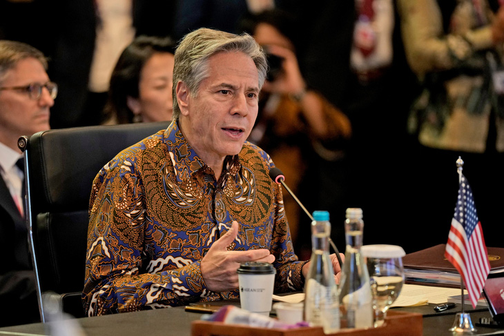 Ngoại trưởng Mỹ Antony Blinken phát biểu tại Jakarta ngày 14-7 - Ảnh: AFP