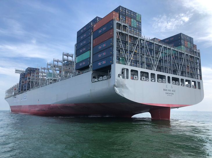 Tàu container Wan Hai A02 đi chệch ra khỏi luồng Thị Vải khiến vụ va chạm xảy ra - Ảnh: Cảng vụ hàng hải Vũng Tàu