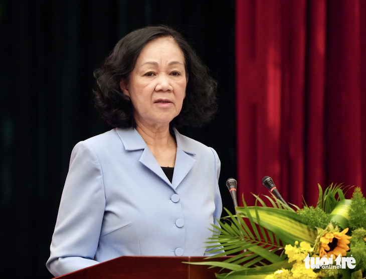 Thường trực Ban Bí thư Trương Thị Mai phát biểu chỉ đạo tại hội nghị - Ảnh: HỮU HẠNH