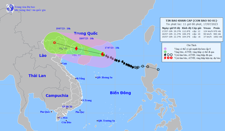 Vị trí và hướng di chuyển của bão số 1 - Ảnh: Trung tâm Dự báo khí tượng thủy văn quốc gia