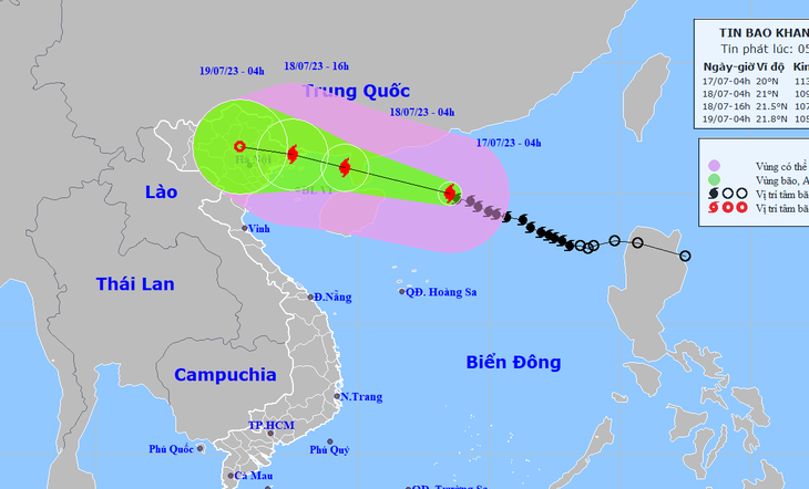 Vị trí và hướng di chuyển bão số 1 - Ảnh: NCHMF