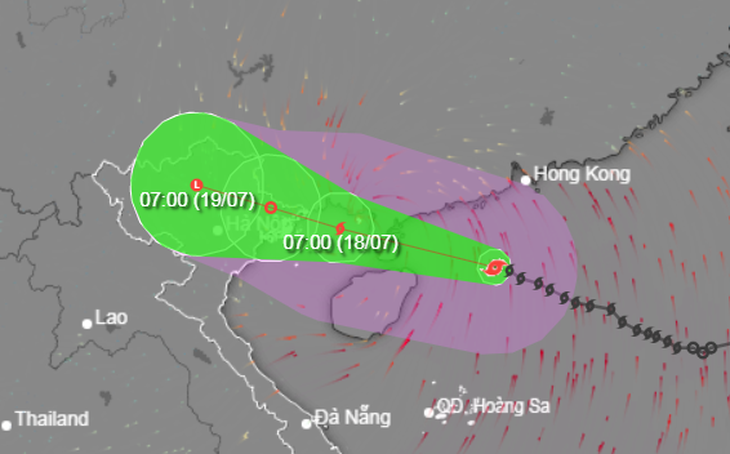 Vị trí và hướng di chuyển bão số 1 - Ảnh: NCHMF