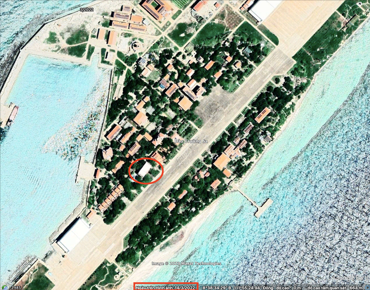 Hình ảnh về đảo Trường Sa Lớn khi truy cập trưa 18-7 trên bản Pro của Google Earth - Ảnh chụp màn hình
