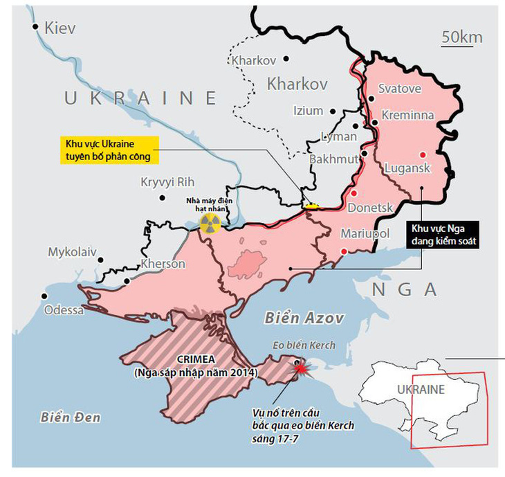Tình hình chiến sự Nga - Ukraine (đến 17-7-2023) - Nguồn: Financial Times, ISW - Dữ liệu: BÌNH AN - Đồ họa: N.KH.