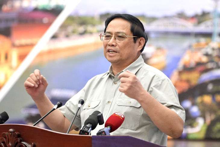 Thủ tướng Phạm Minh Chính phát biểu kết luận tại hội nghị Hội đồng điều phối vùng Đông Nam Bộ - Ảnh: HỮU HẠNH