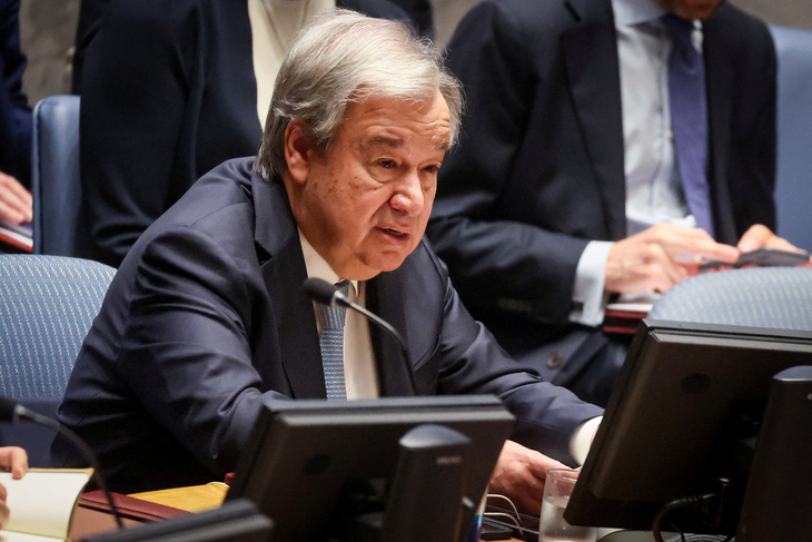 Tổng thư ký Liên Hiệp Quốc Antonio Guterres phát biểu tại New York, Mỹ, ngày 18-7 - Ảnh: REUTERS