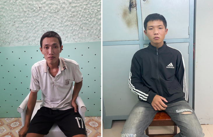 Phú và Thuận tại cơ quan điều tra - Ảnh: Công an Tân Thạnh
