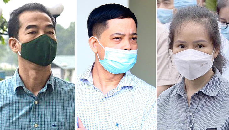 Từ trái qua: bị cáo Tô Anh Dũng, bị cáo Phạm Trung Kiên, bị cáo Nguyễn Thị Hương Lan - Ảnh: DANH TRỌNG