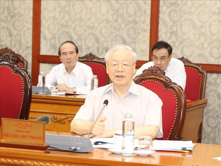 Tổng bí thư Nguyễn Phú Trọng phát biểu kết luận cuộc họp - Ảnh: TTXVN