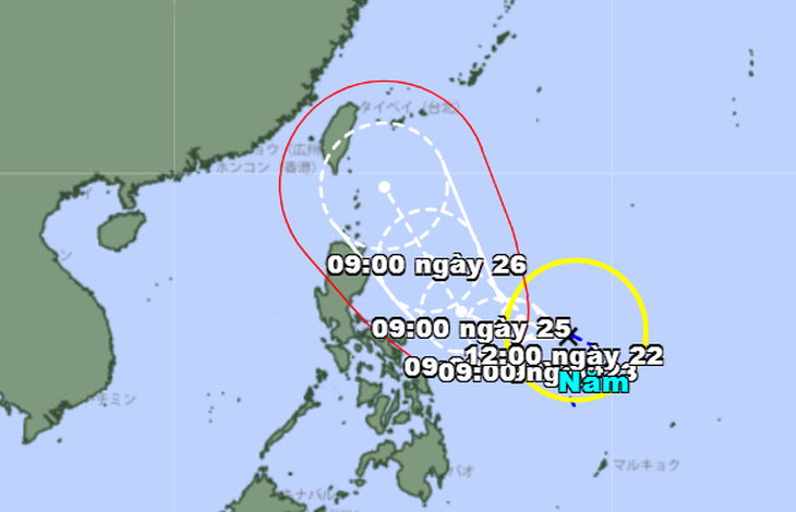 Vị trí và hướng di chuyển bão Doksuri - Ảnh: JMA
