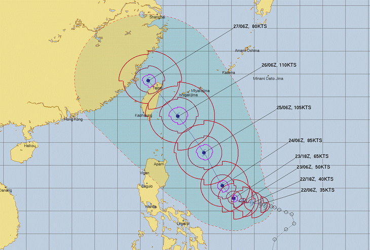 Dự báo về hướng di chuyển và cường độ bão Doksuri - Ảnh: Hải quân Mỹ