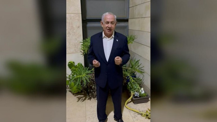 Ảnh chụp màn hình thông báo video của ông Netanyahu rạng sáng 23-7